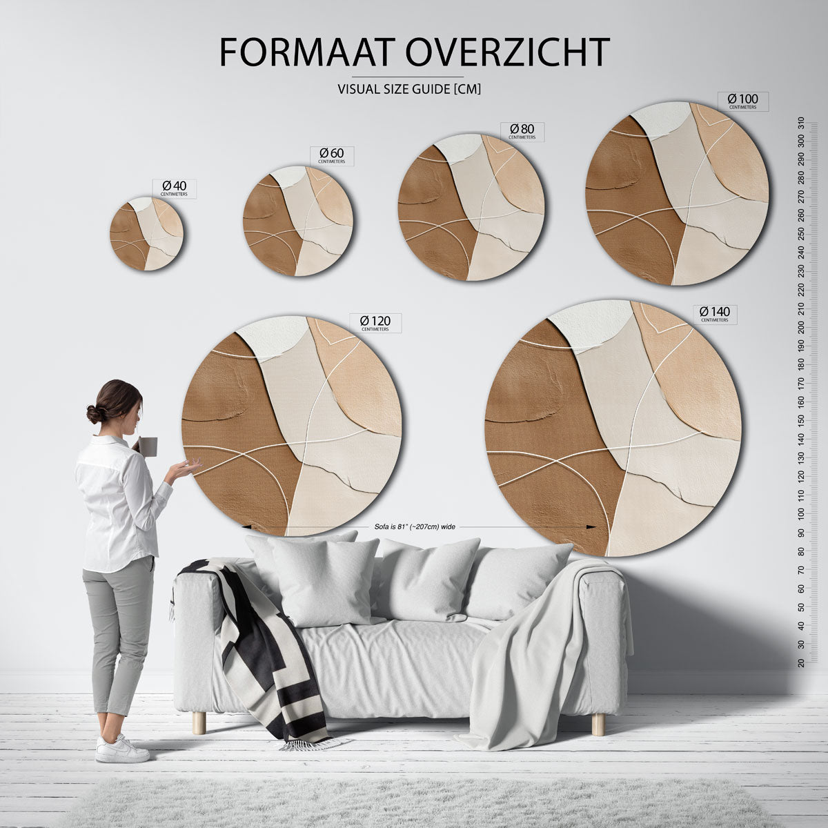Abstracte vormen – ronde muurdecoratie met vrouwelijk portret