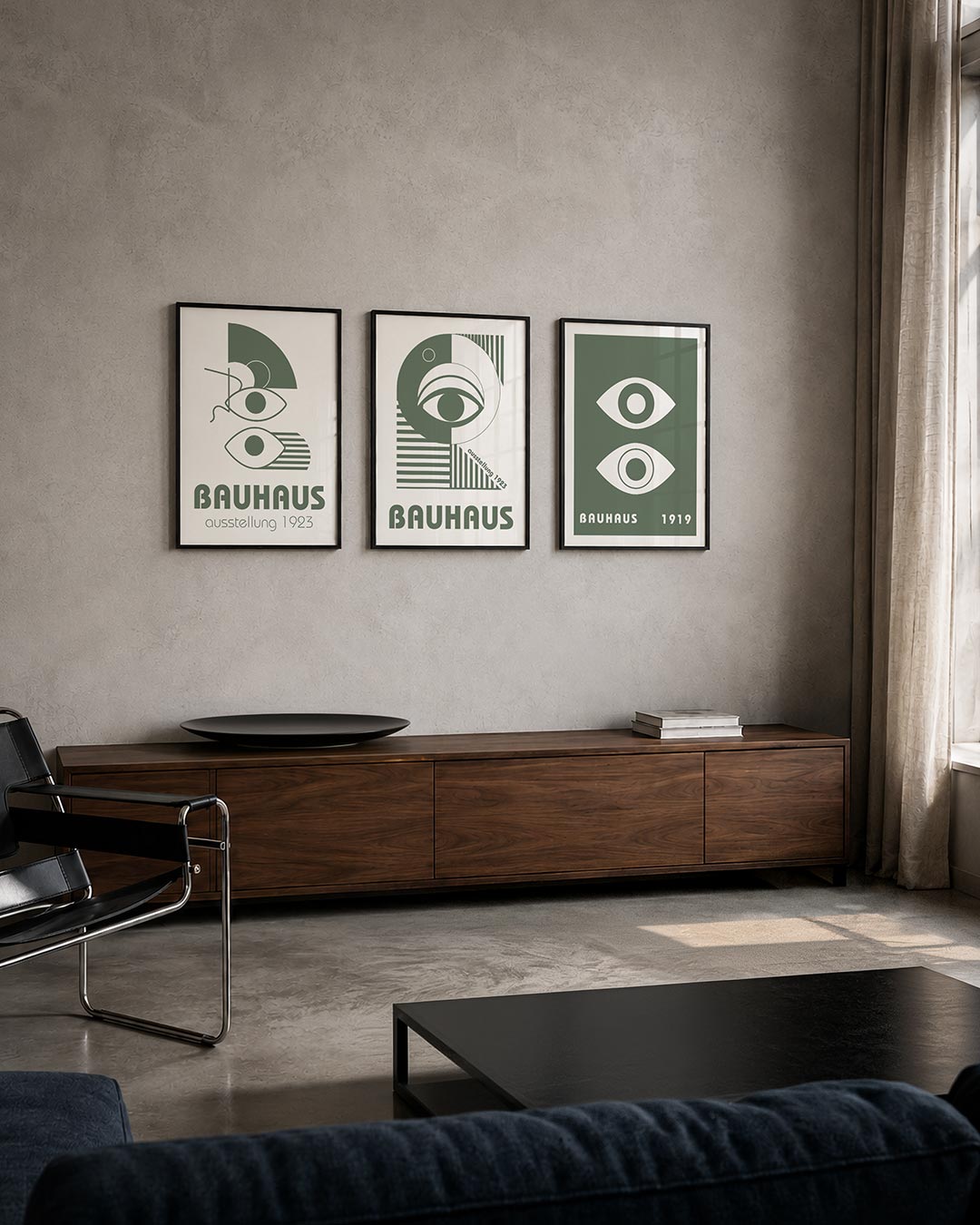 Oog en lijnen driedelige posterset – deze posterset in drie delen toont een spel van ogen en lijnen, met cirkels en halve