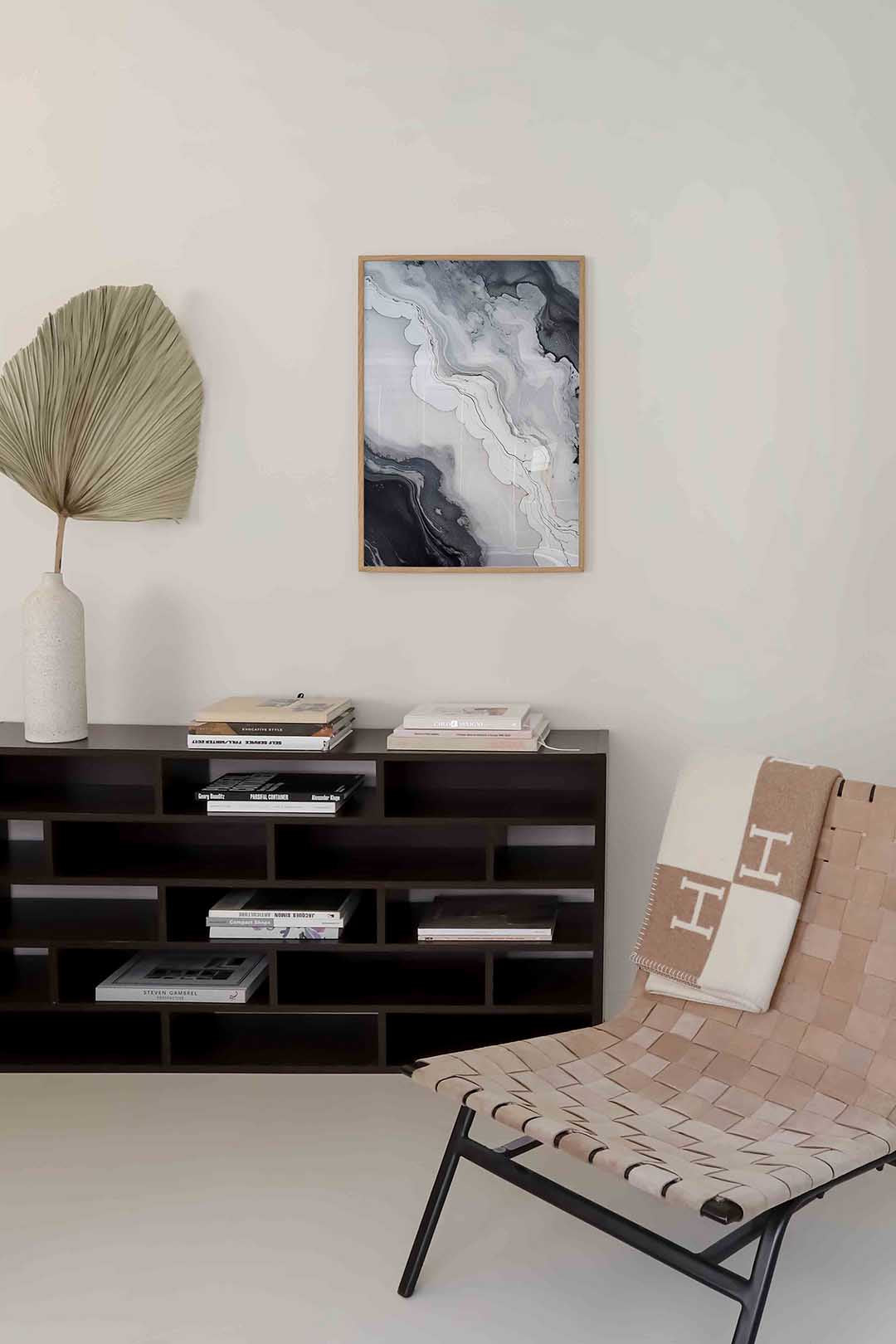 Zwart wit marmer effect – zachte abstracte poster in staand formaat