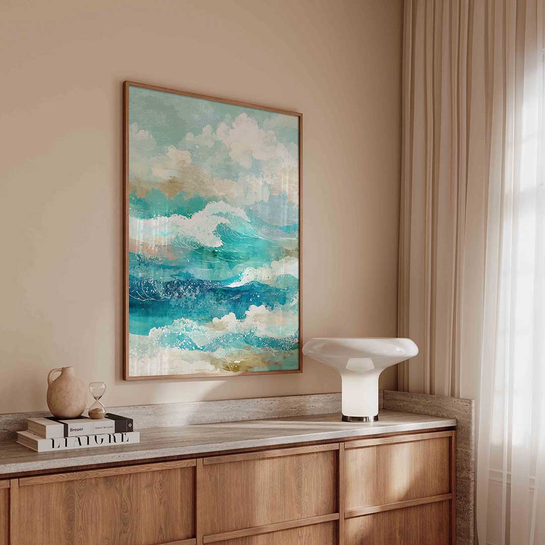 Golven en wolken – abstracte poster in staand formaat
