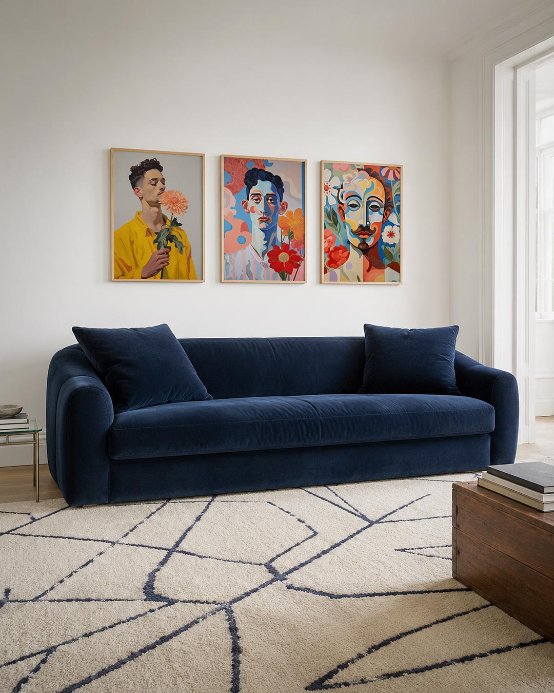 Abstract driedelige posterset – een abstracte posterset met donkere tinten en een rustige