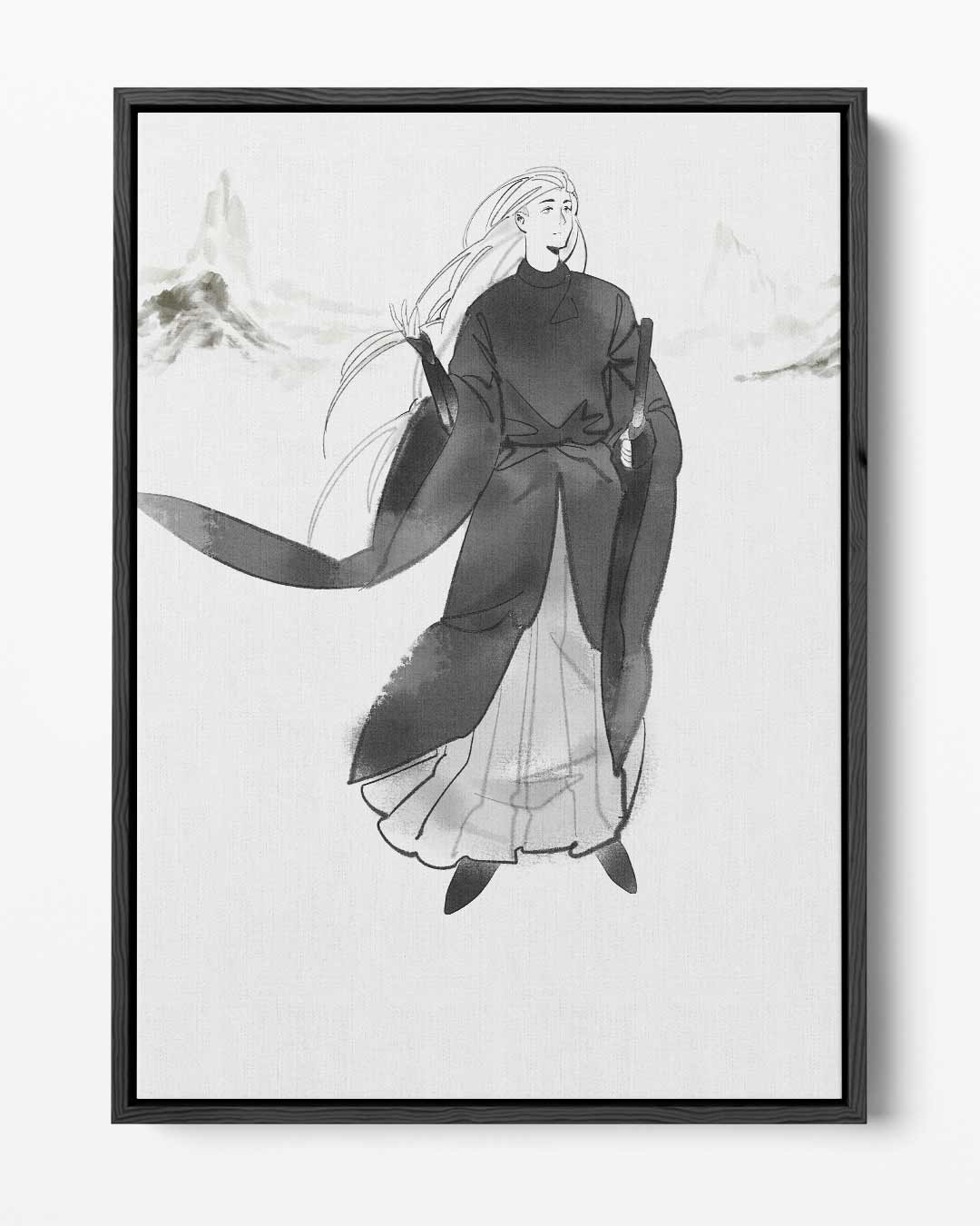 Mystieke Krijger in de Mist – portret kunstwerk als wanddecoratie