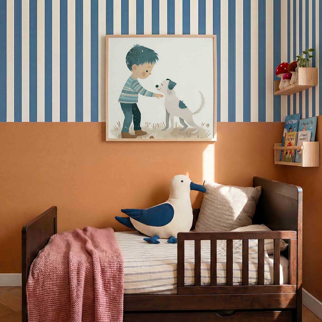 Jongen met hond – kids poster in vierkant formaat