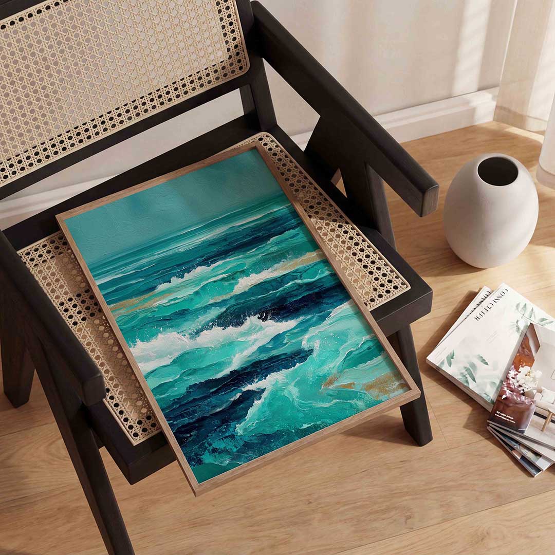 Golven in blauw – abstracte wandkunst als portret poster