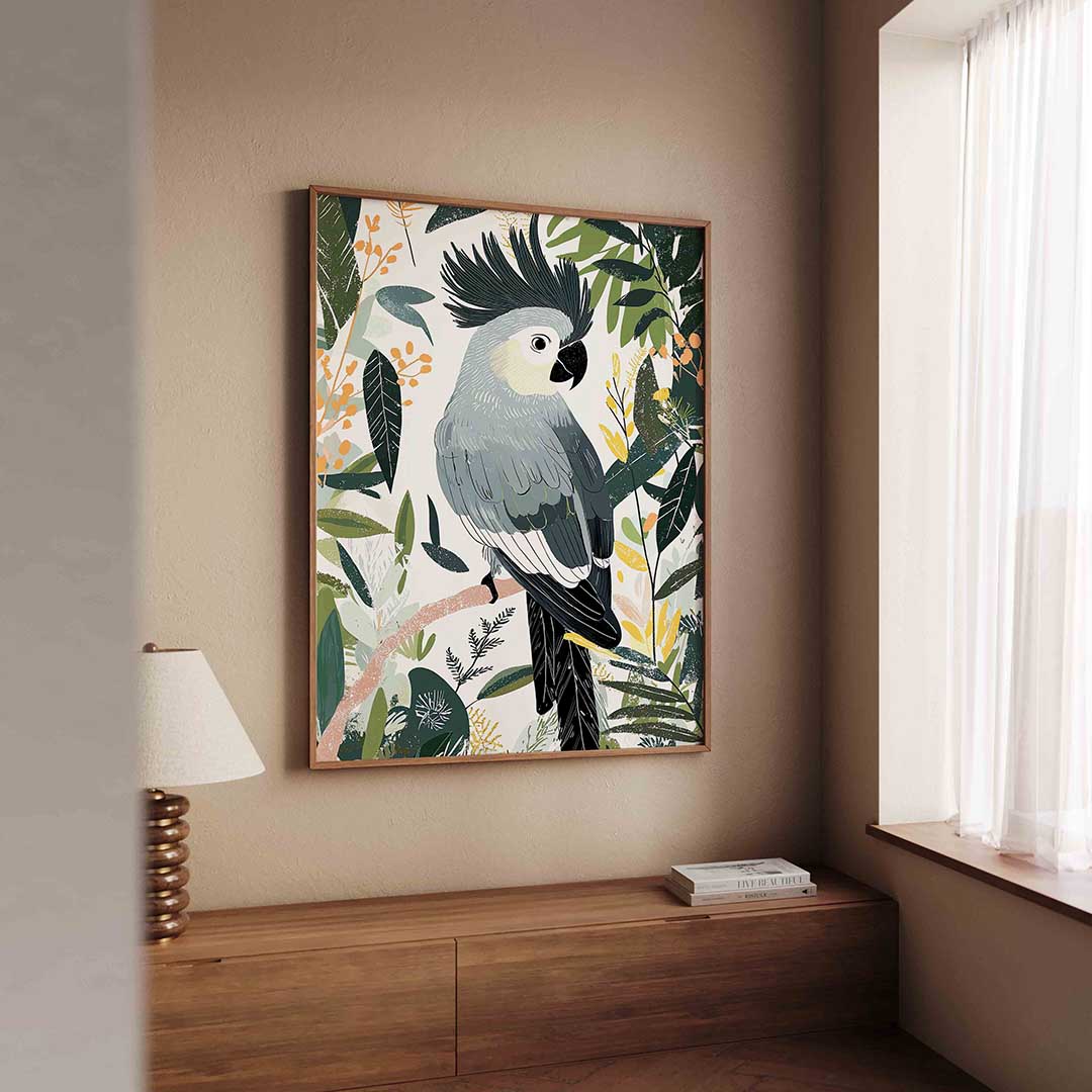 Papegaai en bladeren – dierenillustratie als portret poster