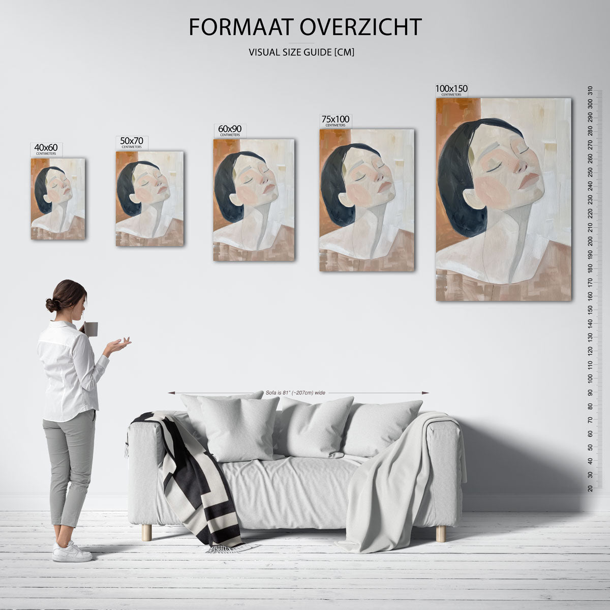 Dromerige vrouw – moderne staande wandkunst