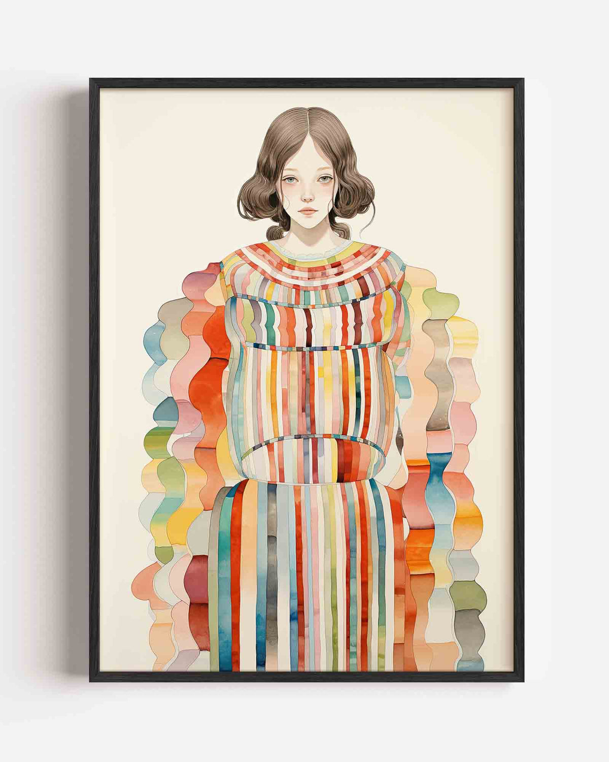 Vrouw met kleurrijke strepen – kleurrijke illustratie portret poster als wanddecoratie