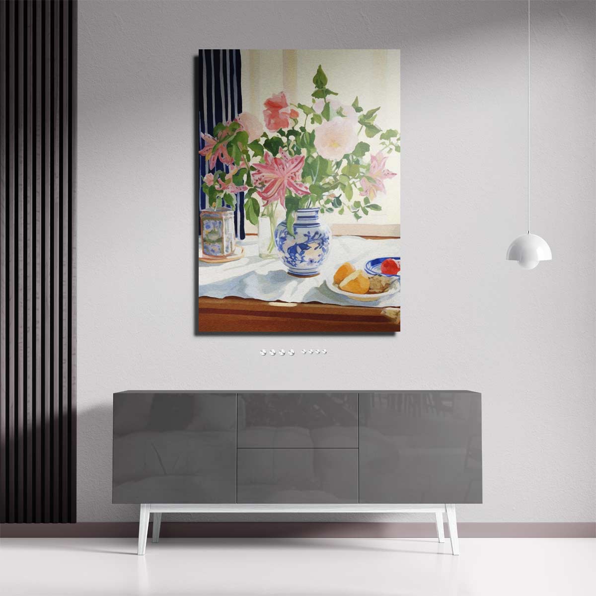 Zomers Bloemenboeket in Blauwe Vaas – portret kunstwerk als wanddecoratie, afbeelding 18