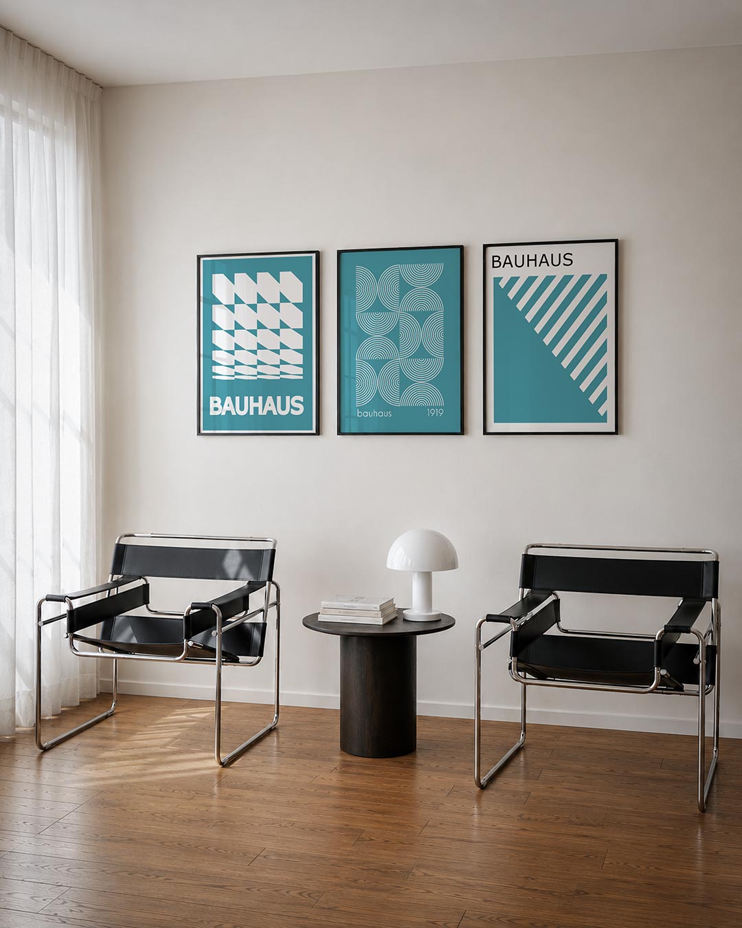 Vorm en ritme posterset – derde productweergave – deze posterset in drie delen toont een dynamisch lijnenspel van witte en