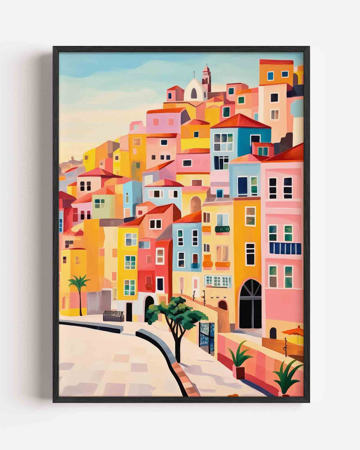 Gekleurde huizen – keuken portret poster als wanddecoratie