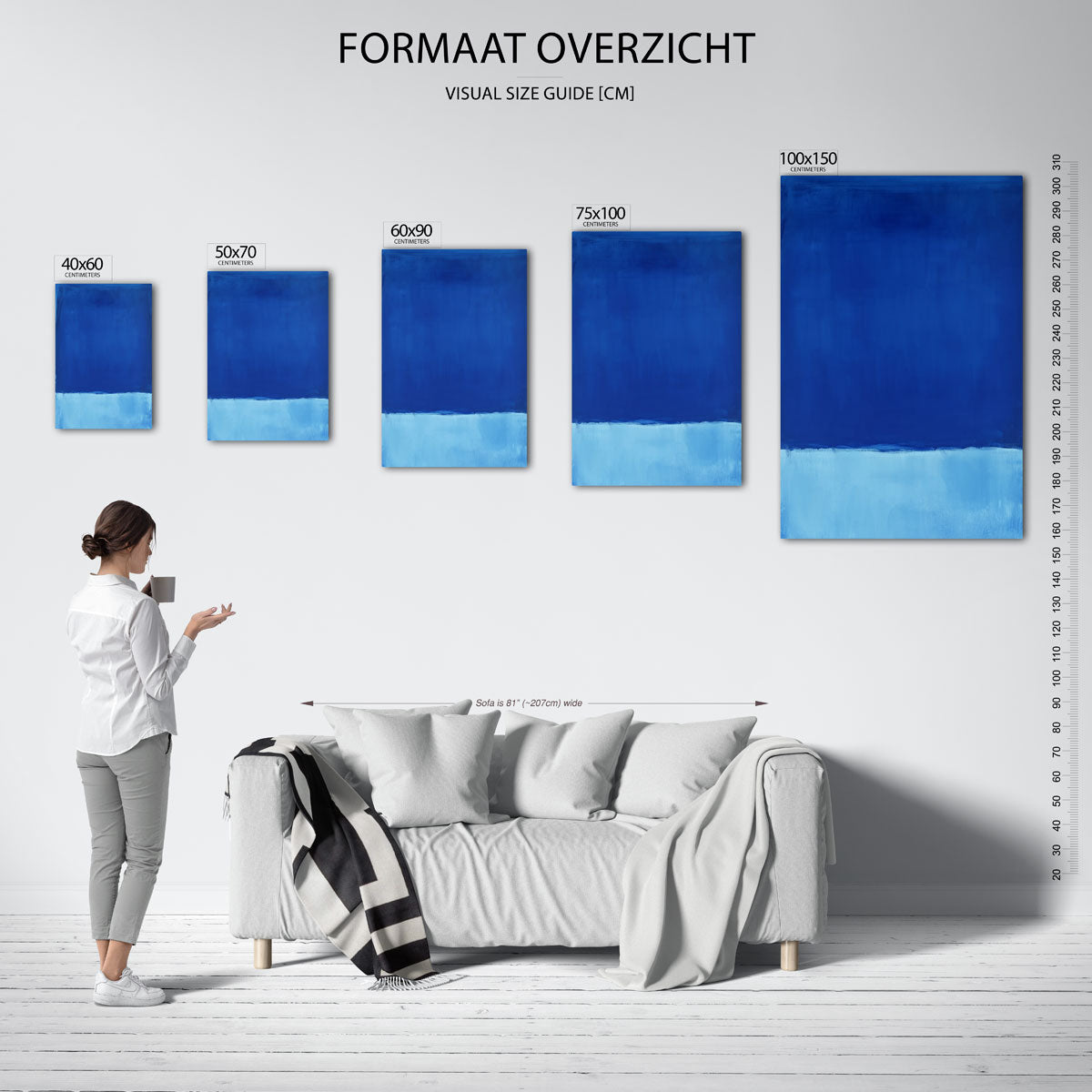 Blauwe harmonie – staand wanddecoratie kunstwerk