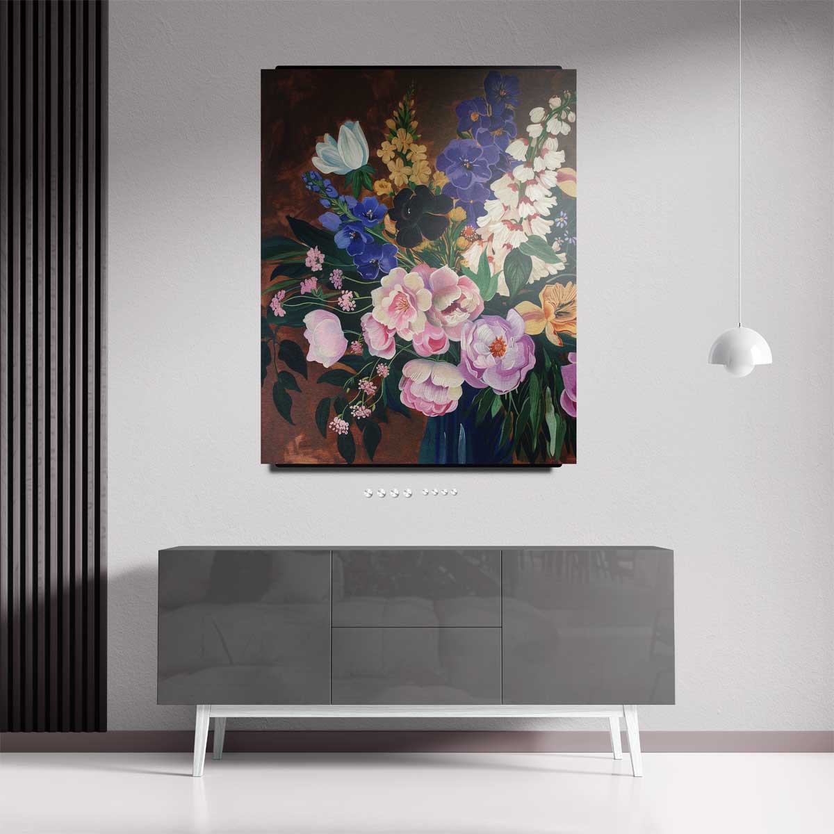 Kleurrijke Bloemenpracht – kunstwerk met zwarte baklijst