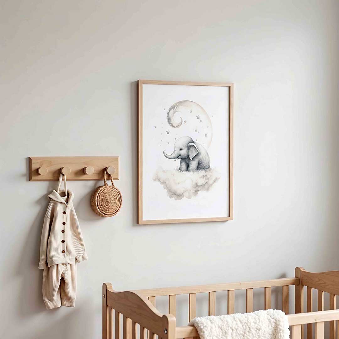 Olifant op wolk – kinderposter in staand formaat