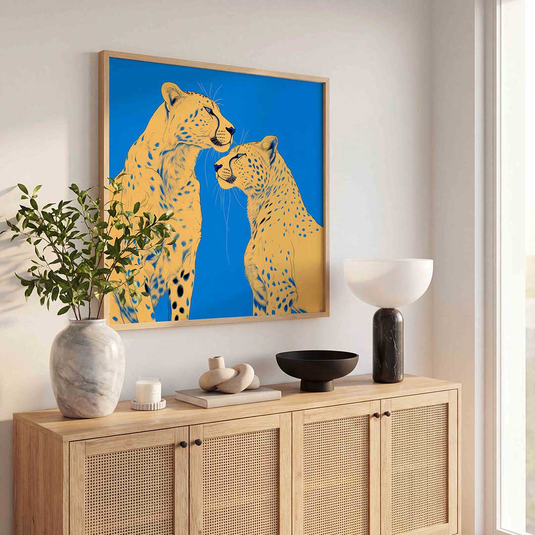 Twee cheeta's – kleurrijke poster in vierkant formaat