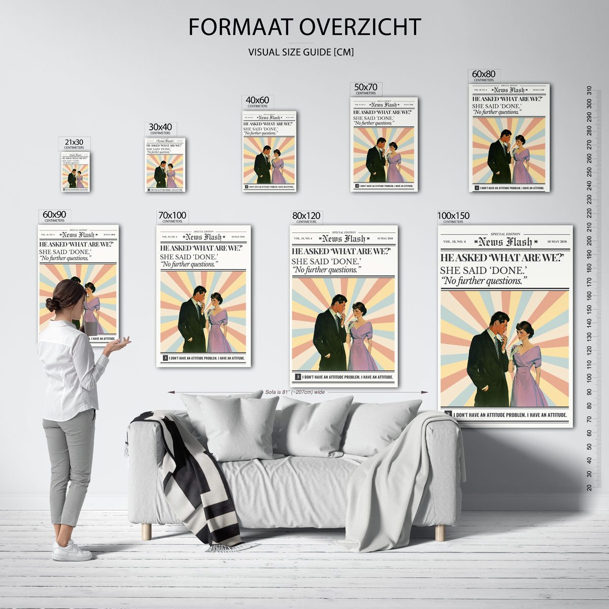 Retro koppel met tekst – staande muurposter in Pop Art stijl