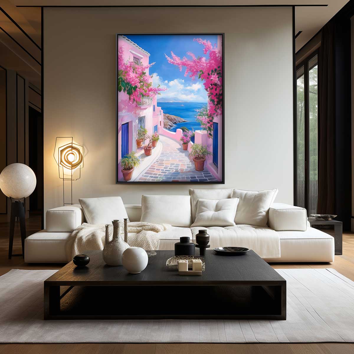 Romantische Middellandse Zee Straat – kunstwerk met zwarte baklijst