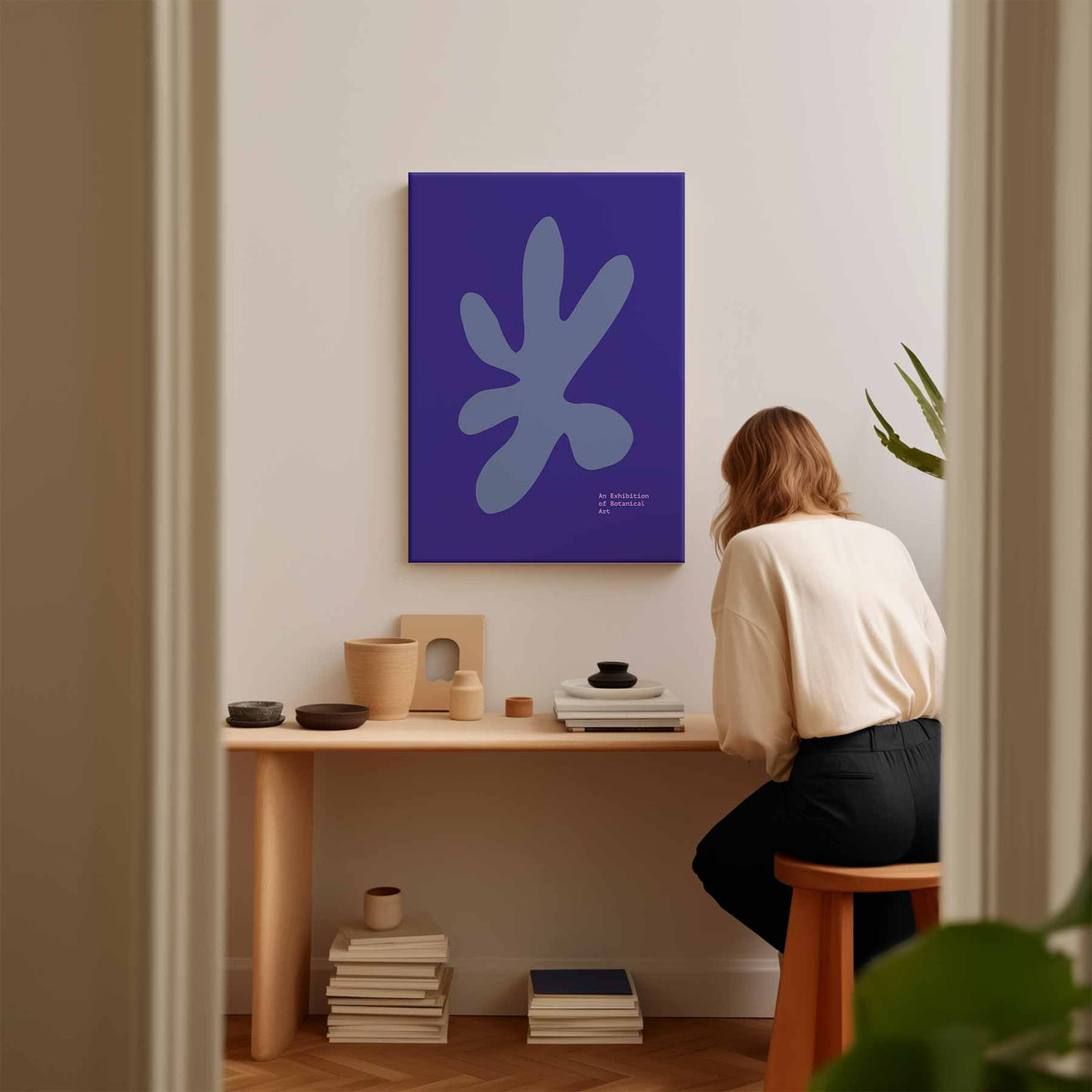 Blauwe Botanische Vormen – staand kunstwerk voor modern interieur