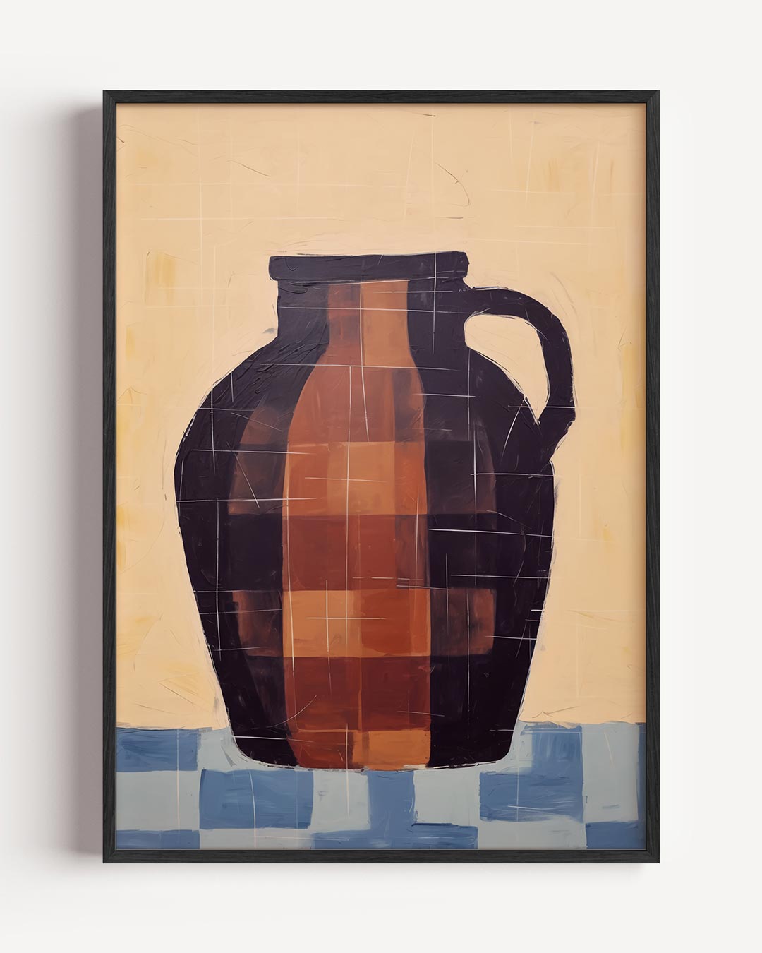 Rustieke Vaas op Checker Blue – abstracte portret poster als wanddecoratie