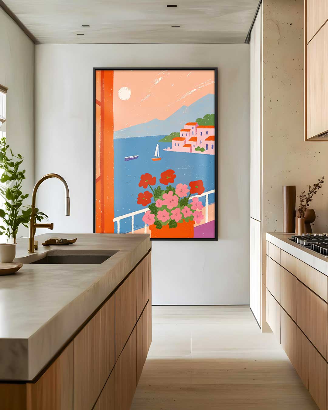 Uitzicht op Bloemrijke Haven – canvas wanddecoratie in portret formaat