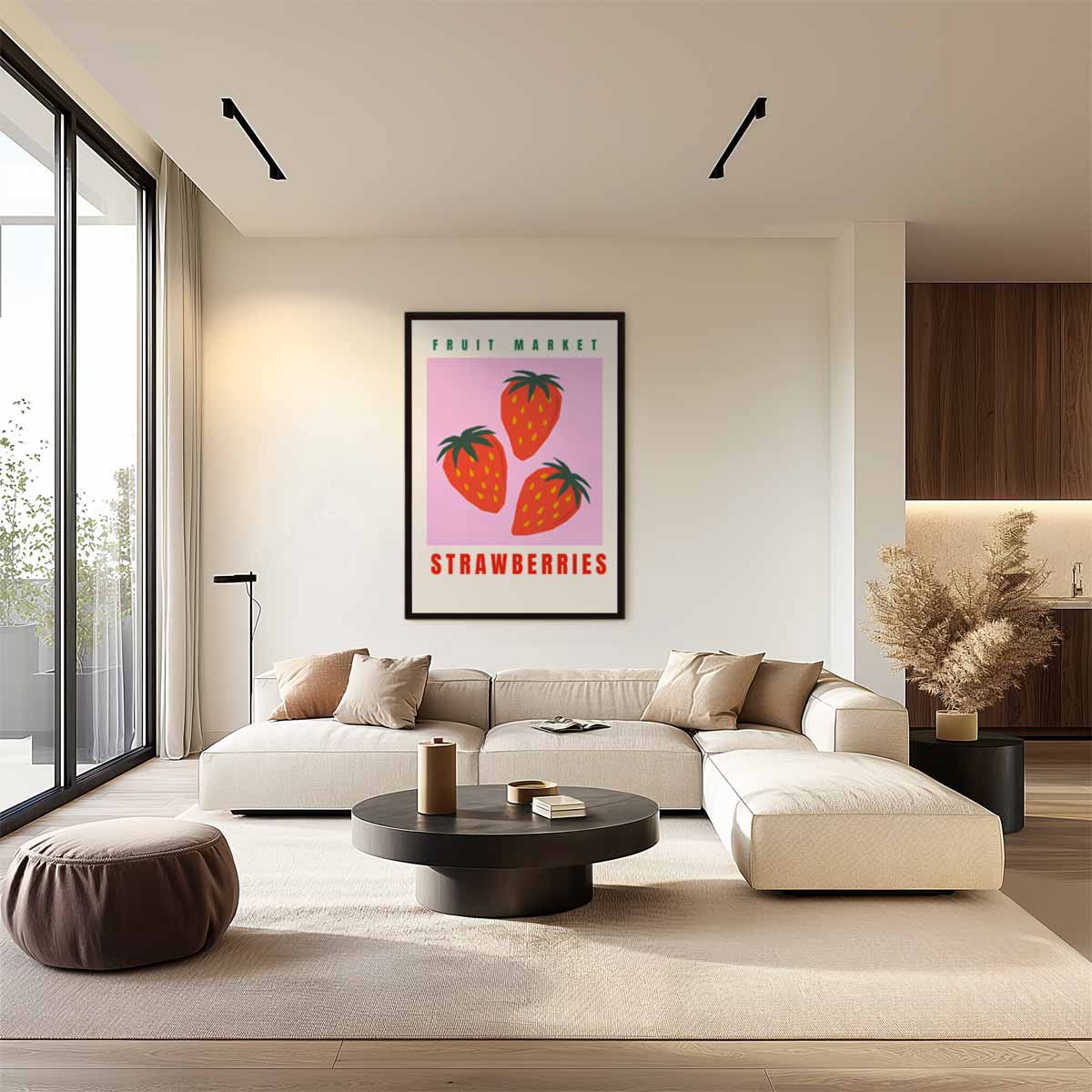 Fruitmarkt Aardbeien Poster – kunstwerk met zwarte baklijst