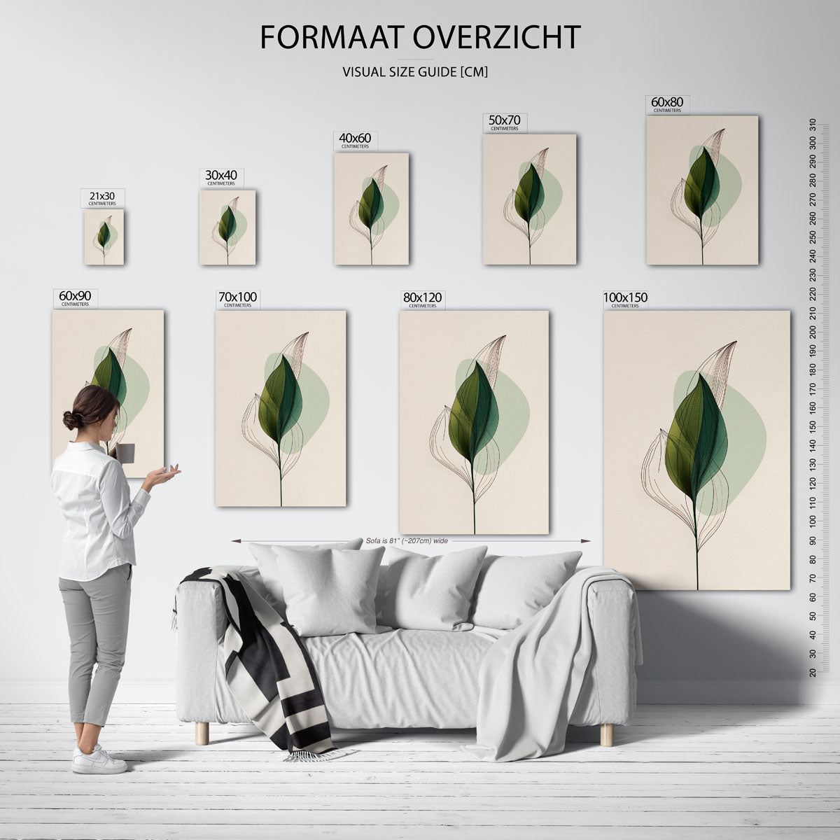 Groene bladeren – staande muurposter met abstracte vormen