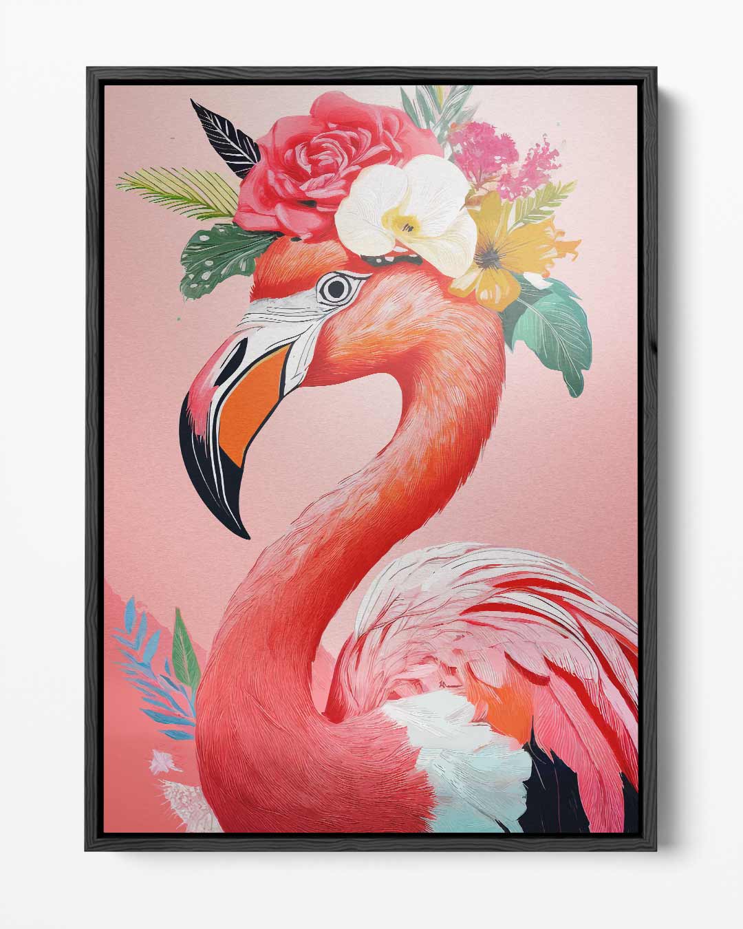 Bloemrijke Flamingo – portret kunstwerk als wanddecoratie