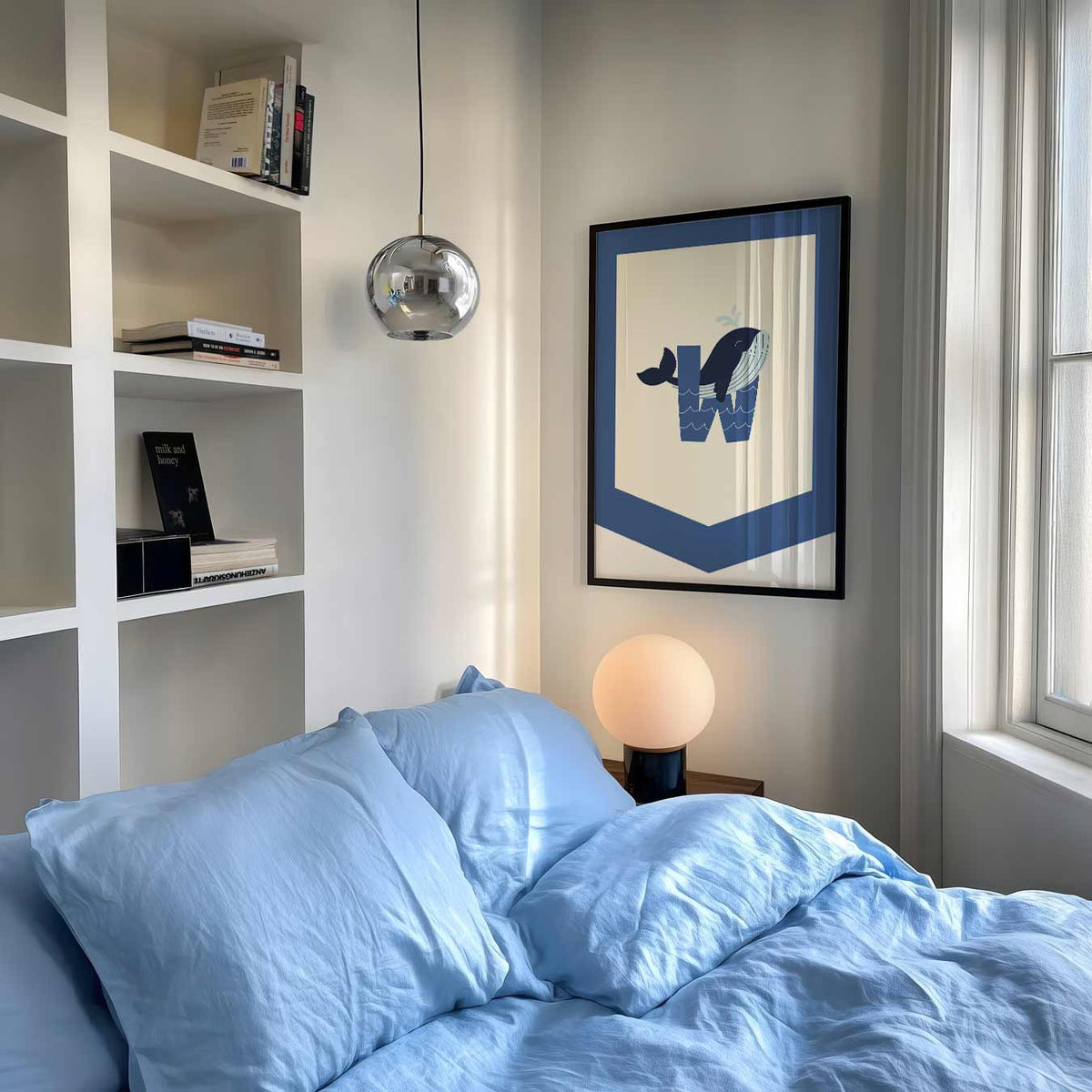 Dromerige Walvis Letterkunst – staande muurposter voor de kinderkamer