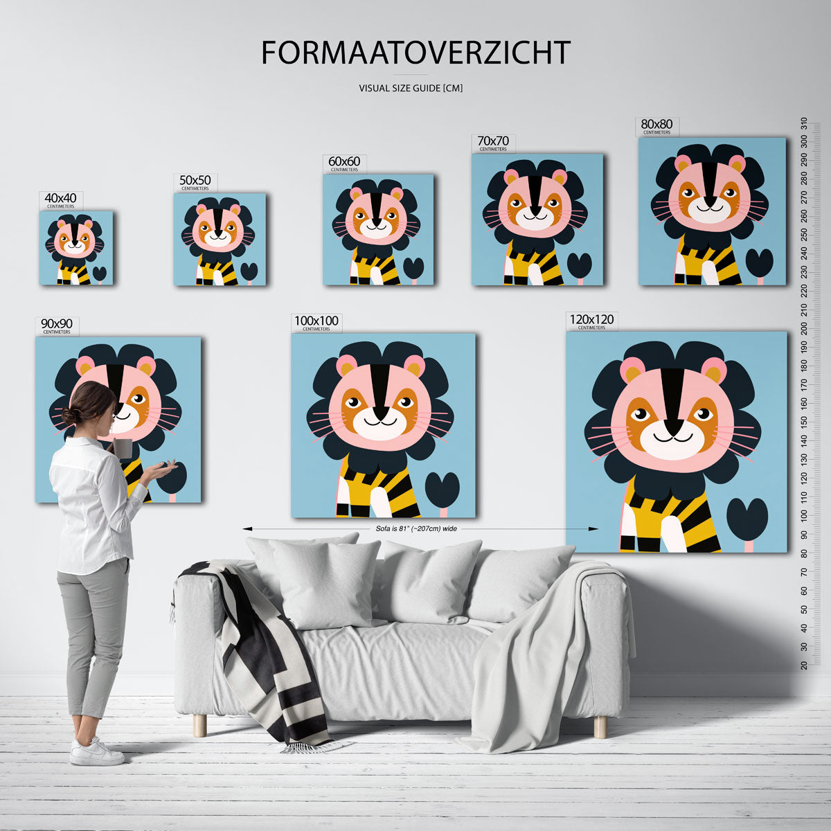 Leeuw op blauwe achtergrond – vierkante muurposter voor de kinderkamer
