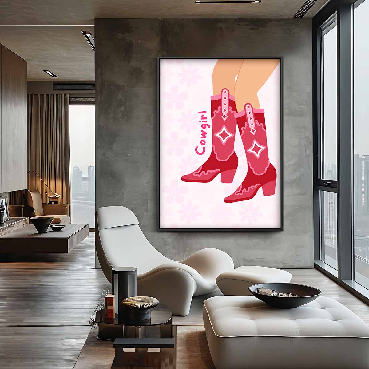 Stoere Cowgirl Laarzen Print – staand kunstwerk voor modern interieur