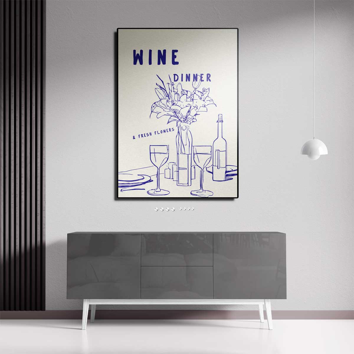 Wijn en Bloemen Diner Illustratie – staande wandkunst voor woonkamer of interieur