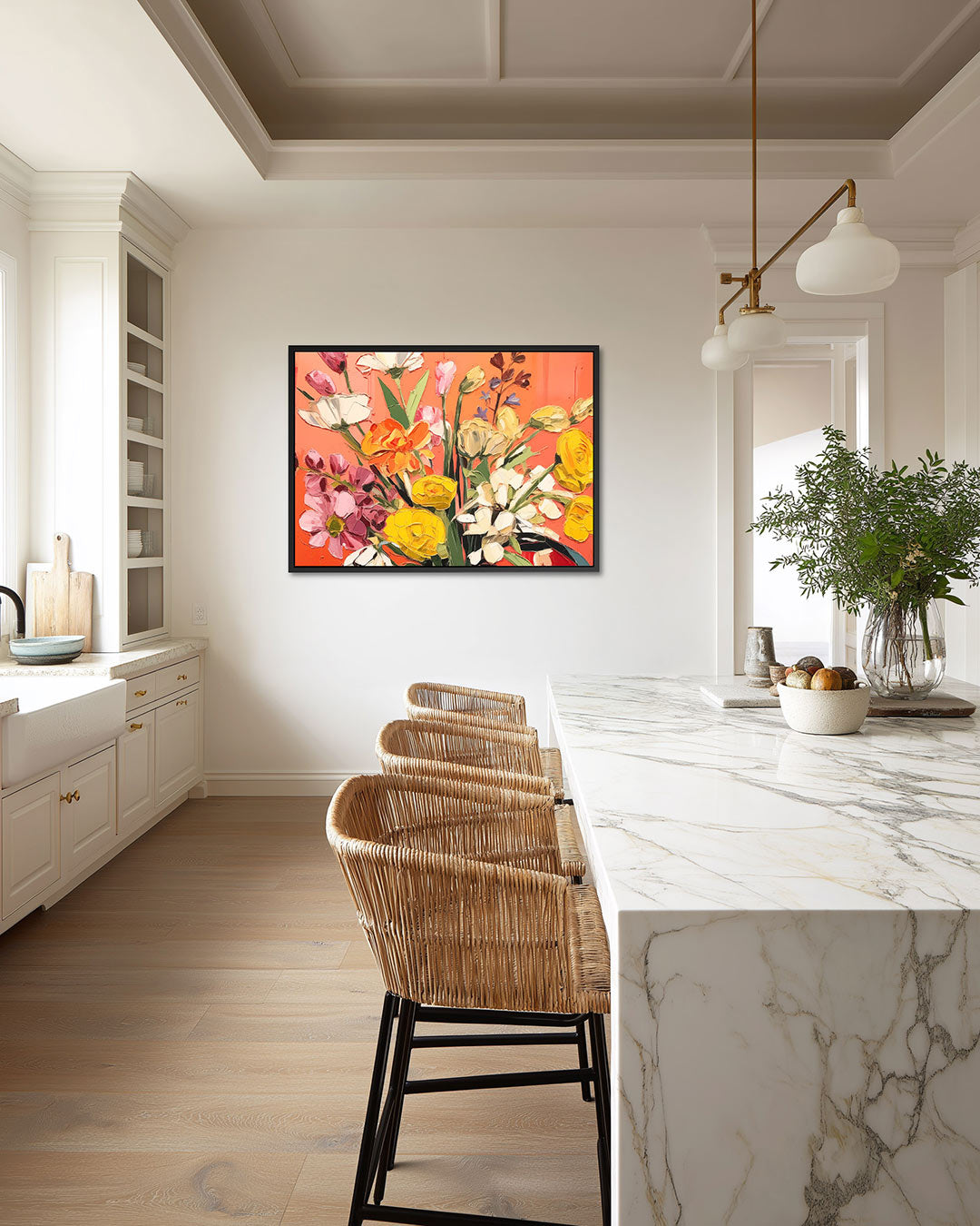 Bloemrijke compositie – Bloemen kunstwerk – wanddecoratie in interieur