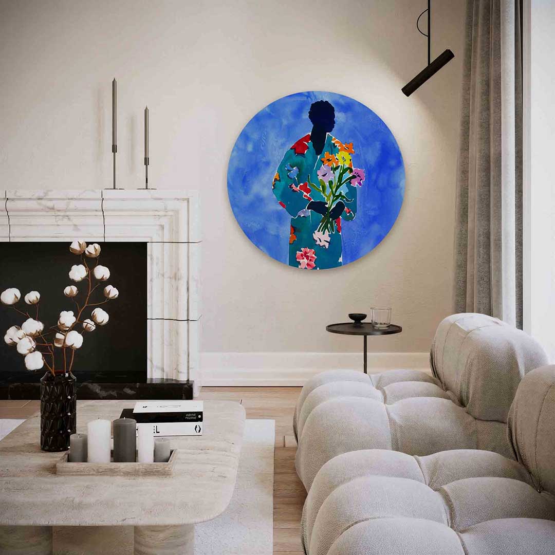 Bloemenfiguur – abstracte textuur muurcirkel als wanddecoratie