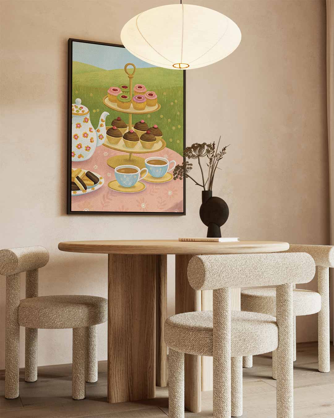 Sfeervolle Theemiddag Illustratie – canvas wanddecoratie in portret formaat