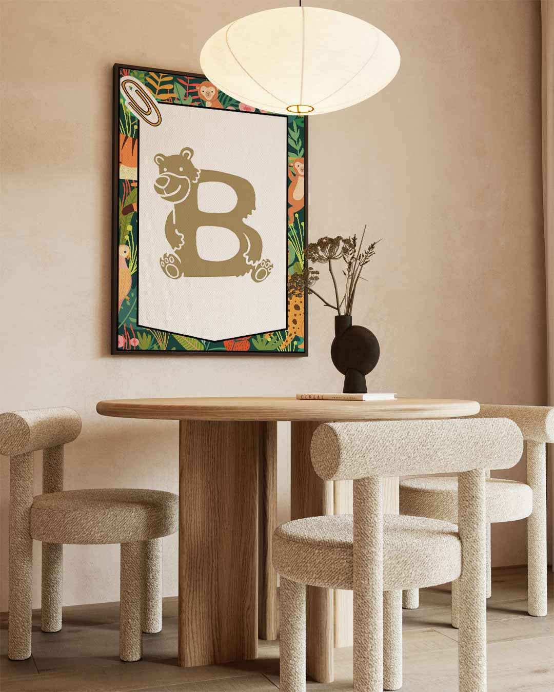 Dierenalfabet Poster - B van Beer – kunstwerk met zwarte baklijst