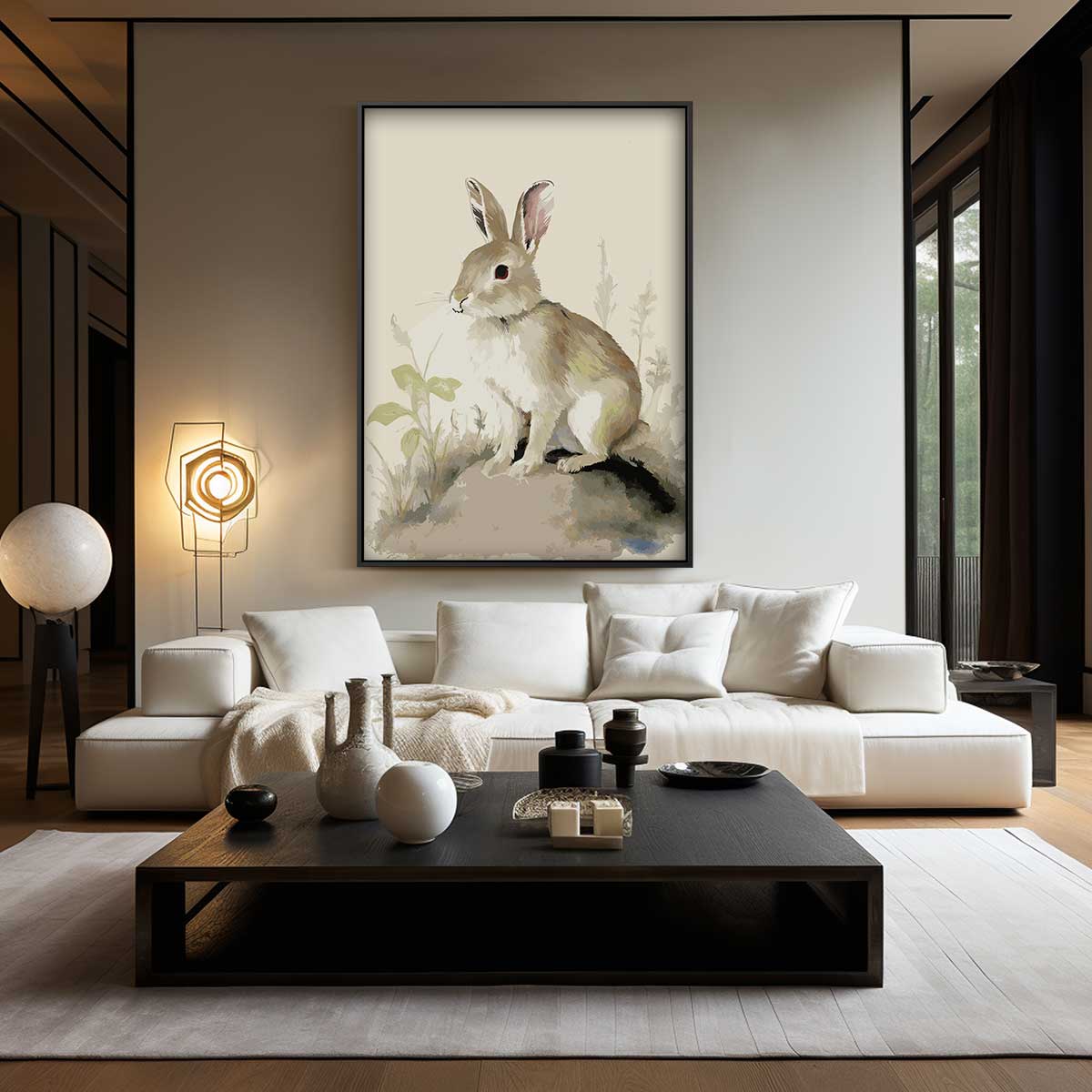 Schattig Konijn in de Natuur – canvas wanddecoratie in portret formaat