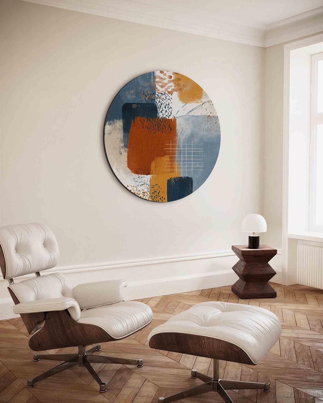 Abstracte vormen – moderne ronde wanddecoratie met vrouwelijk portret