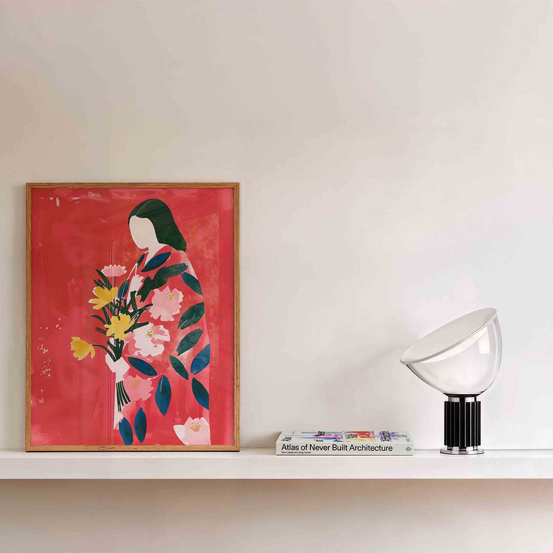 Vrouw met bloemen – kleurrijke illustratie als portret poster