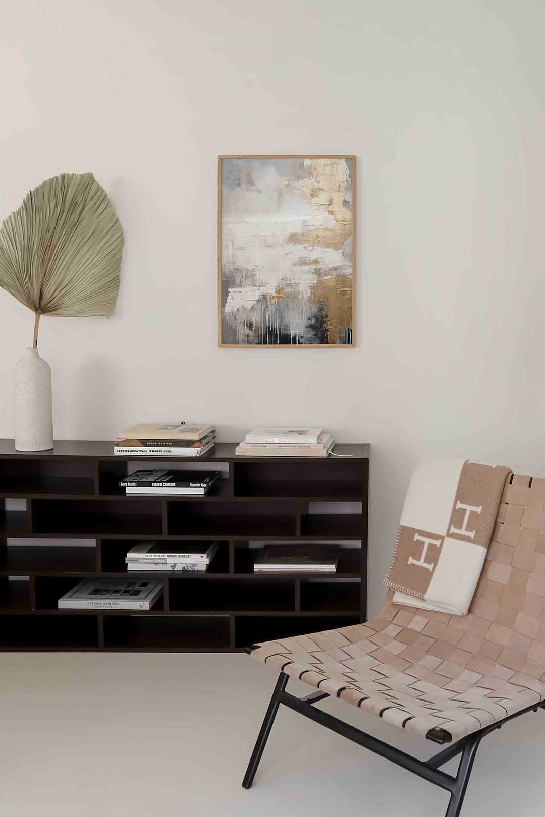 Goud en grijs abstracte – zachte abstracte poster in staand formaat