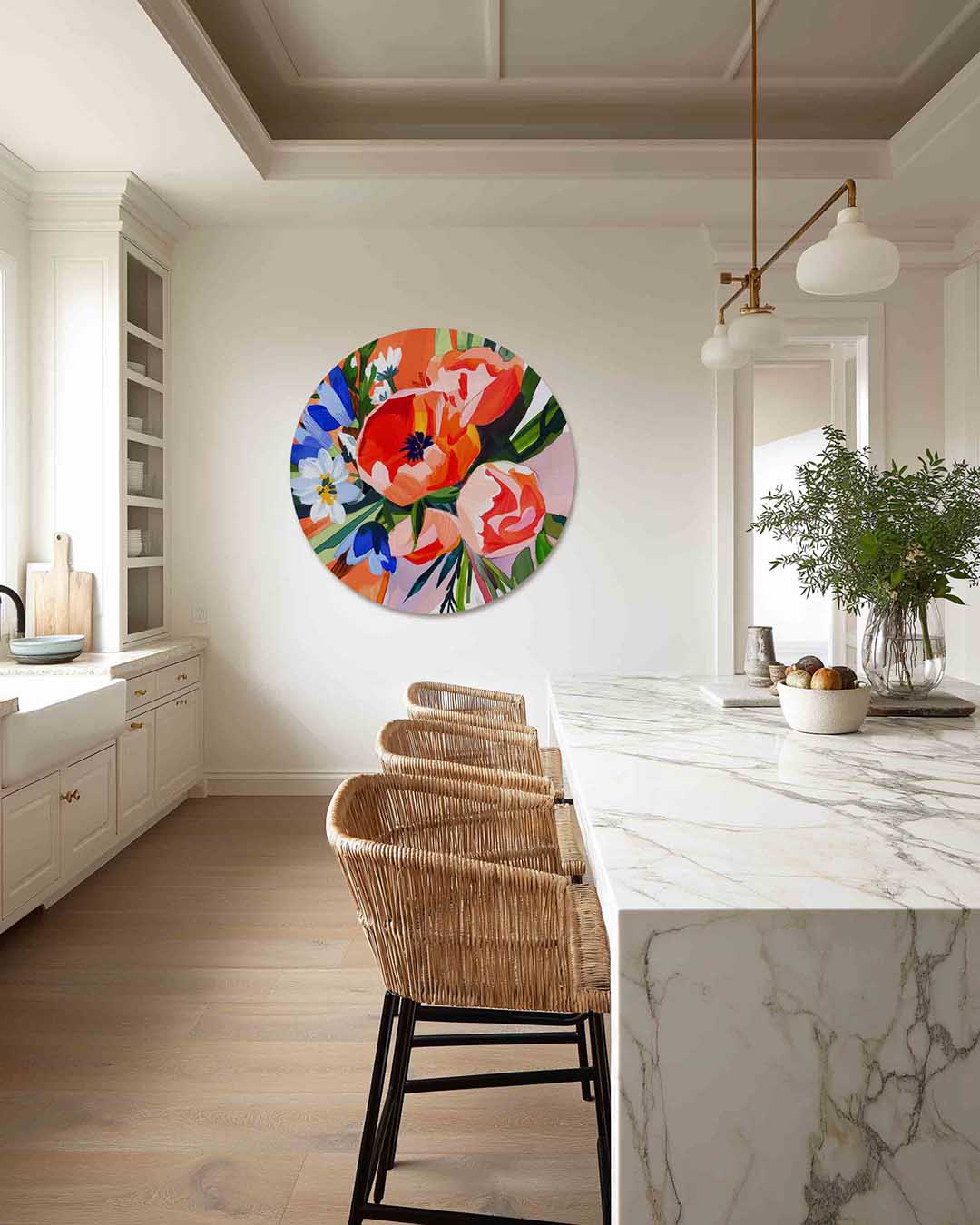 Bloemenpracht – abstracte muurcirkel als ronde wanddecoratie