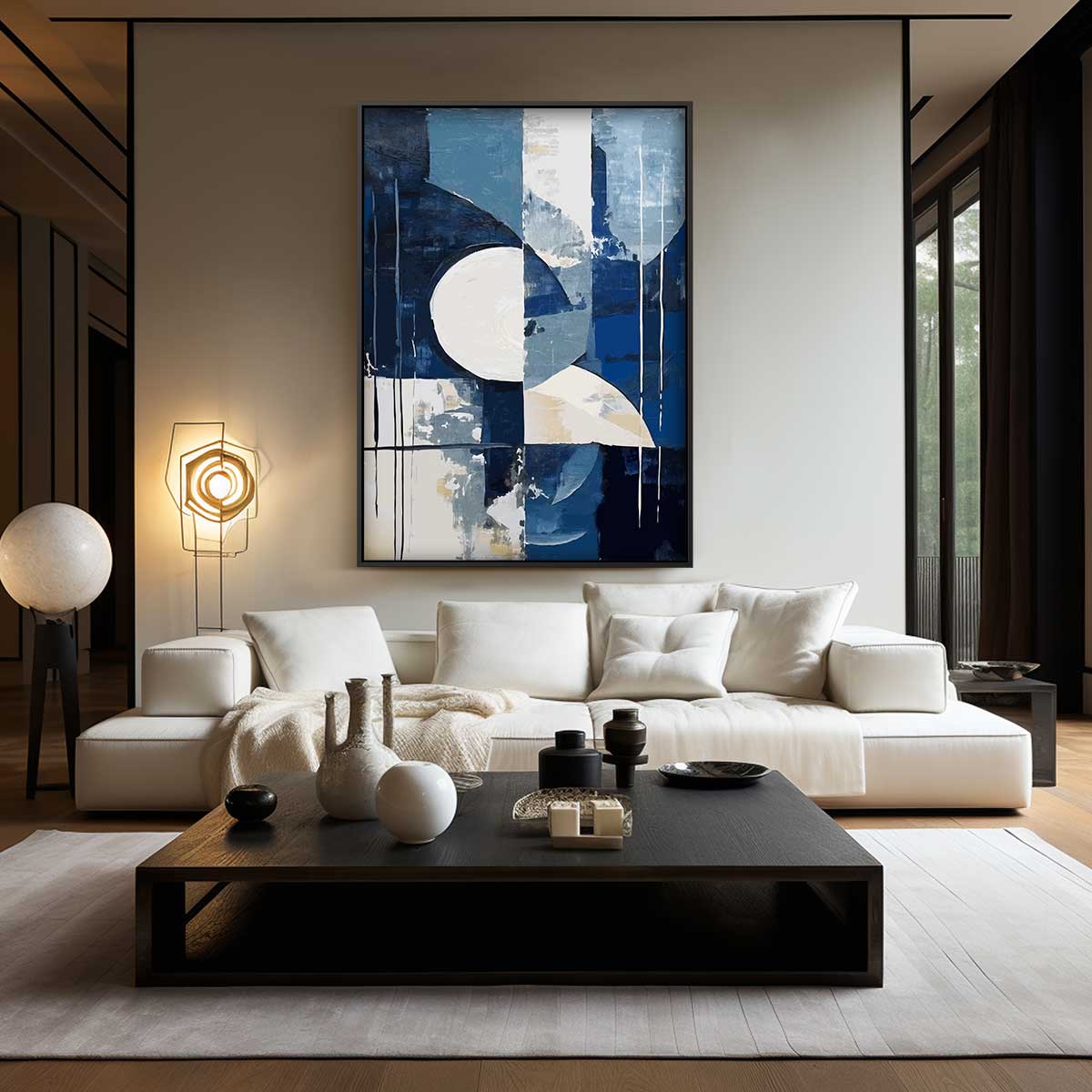 Abstracte Blauwe Geometrie – modern portret kunstwerk van WallArtistic