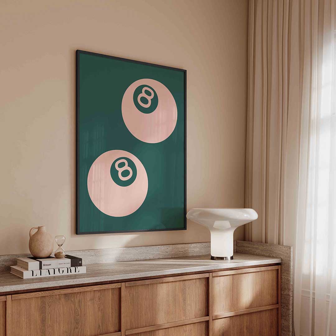 Twee biljartballen – kleurrijke Pop Art poster in staand formaat