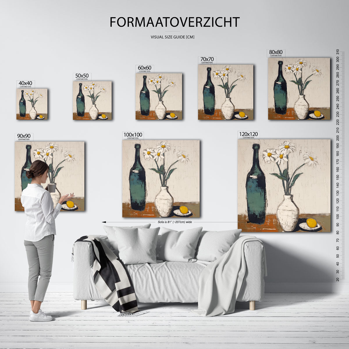 Fles en bloemen – vierkante muurposter met kleurrijke vormen