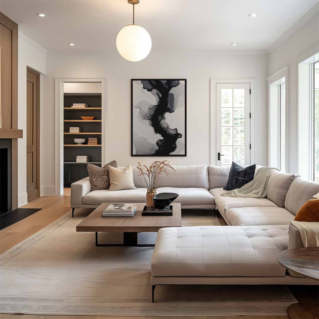 Abstracte Grijs-zwarte Stroming – staand kunstwerk voor modern interieur