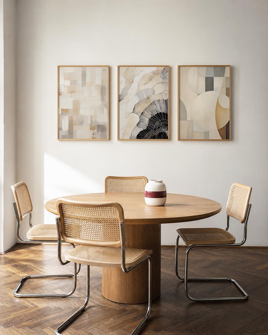 Neutrale vlakverdeling driedelige posterset in interieur