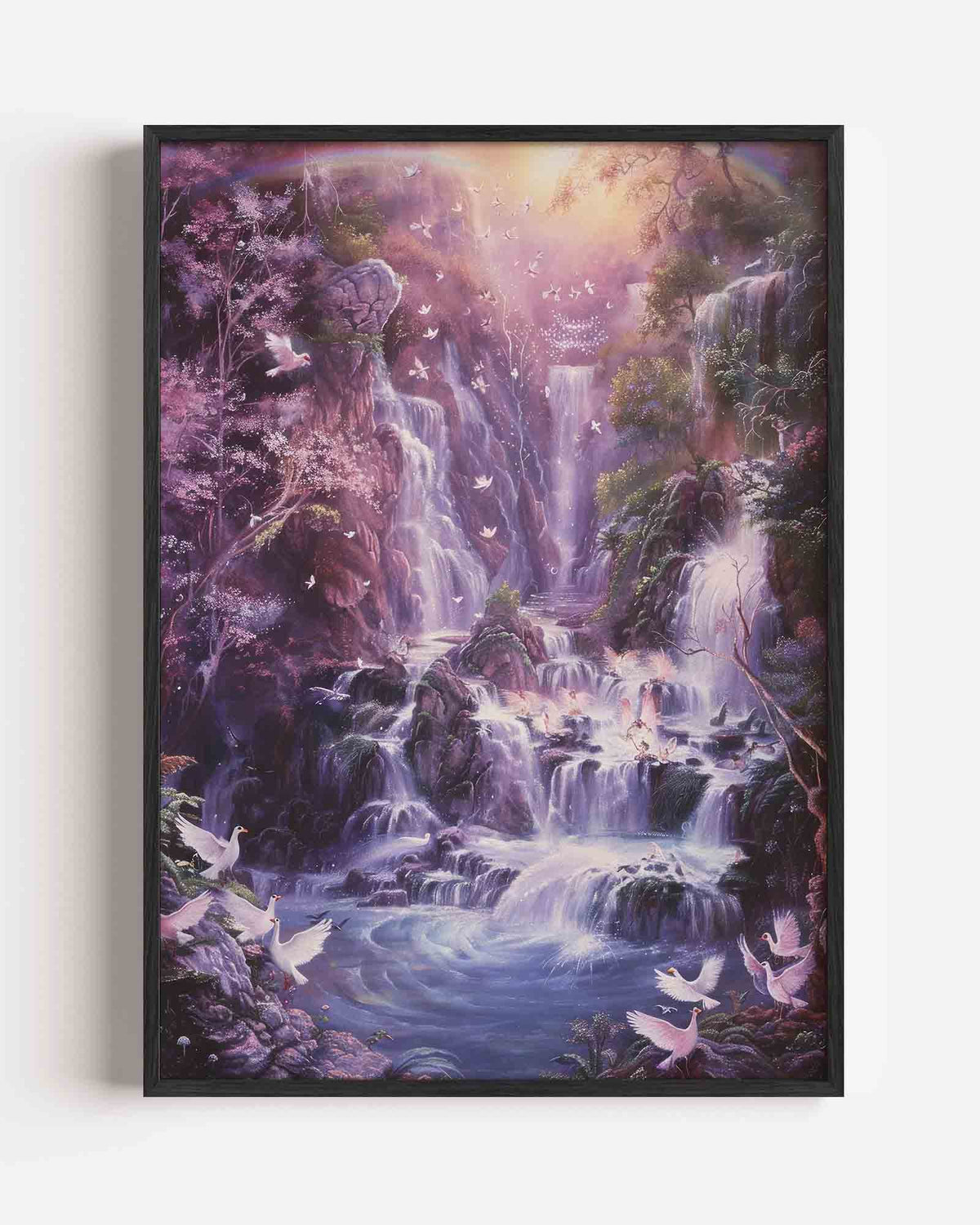 Waterval en vogels – kleurrijke abstracte portret poster als wanddecoratie