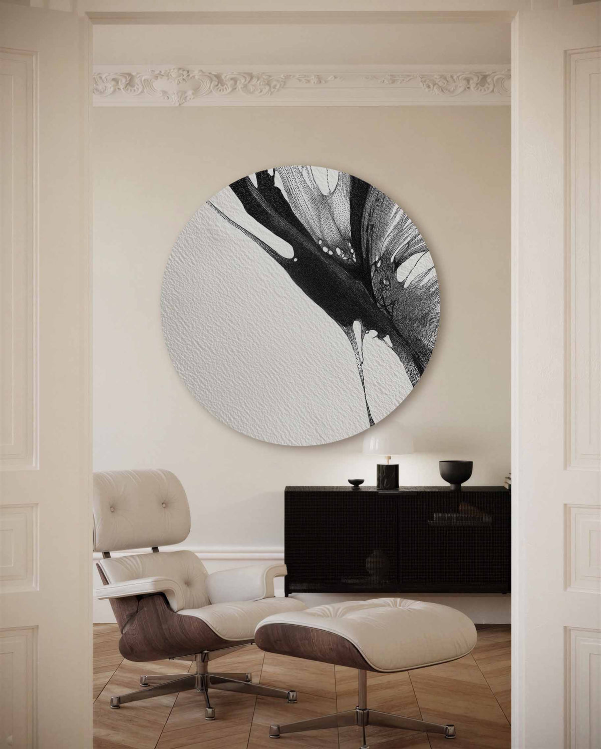 Abstracte vormen – portret muurcirkel als ronde muurdecoratie