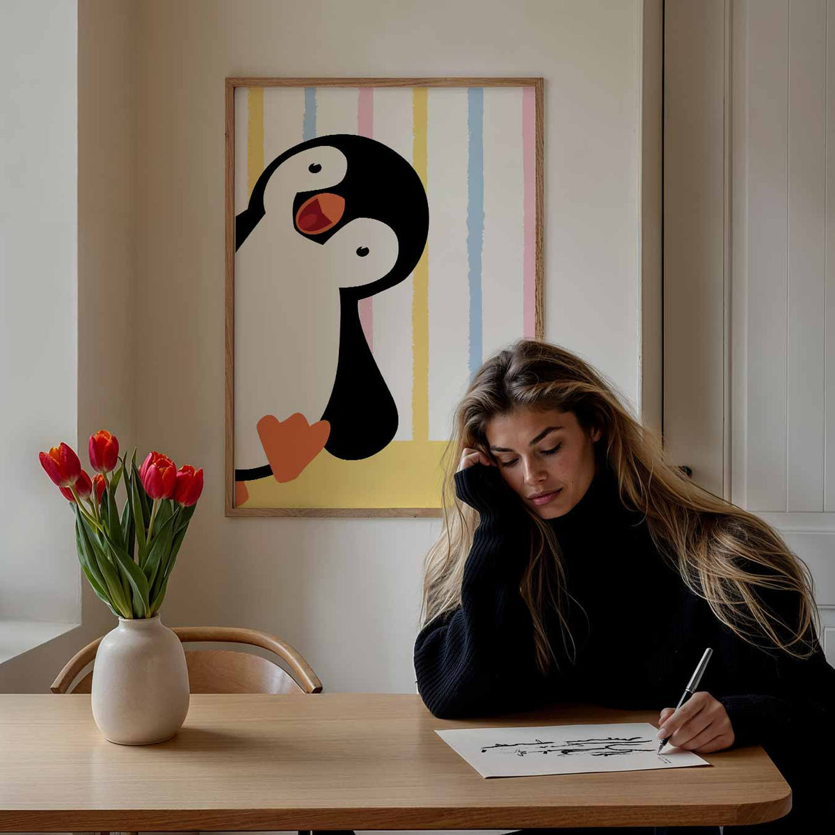 Vrolijke Pinguïn – staande muurposter voor de kinderkamer