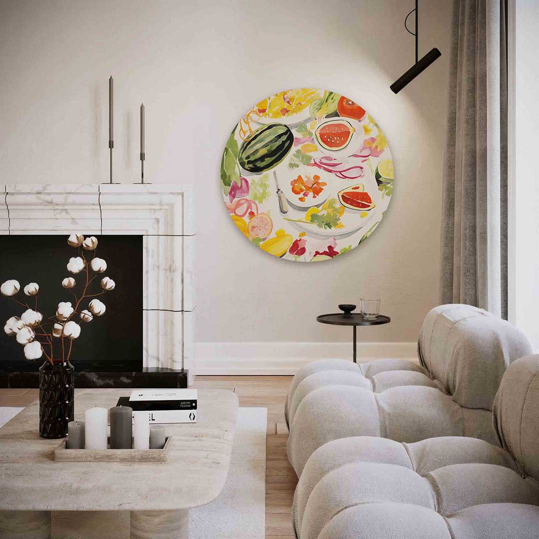 Fruit en groente – abstracte textuur muurcirkel als wanddecoratie