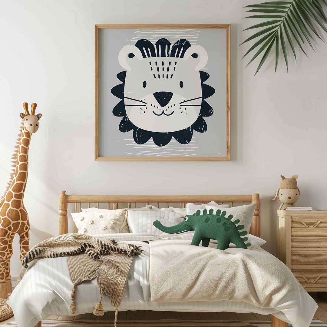 Leeuw gezicht – vierkante kinderkamer wanddecoratie van WallArtistic