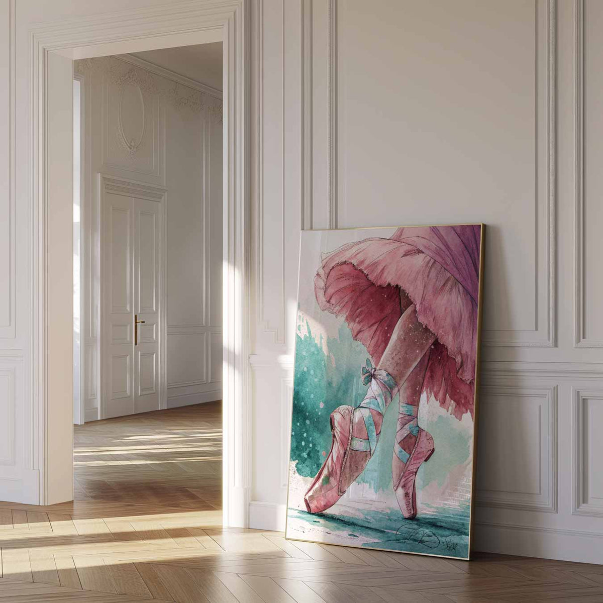 Elegant Ballet Moment – paas poster als vrolijke staande wanddecoratie